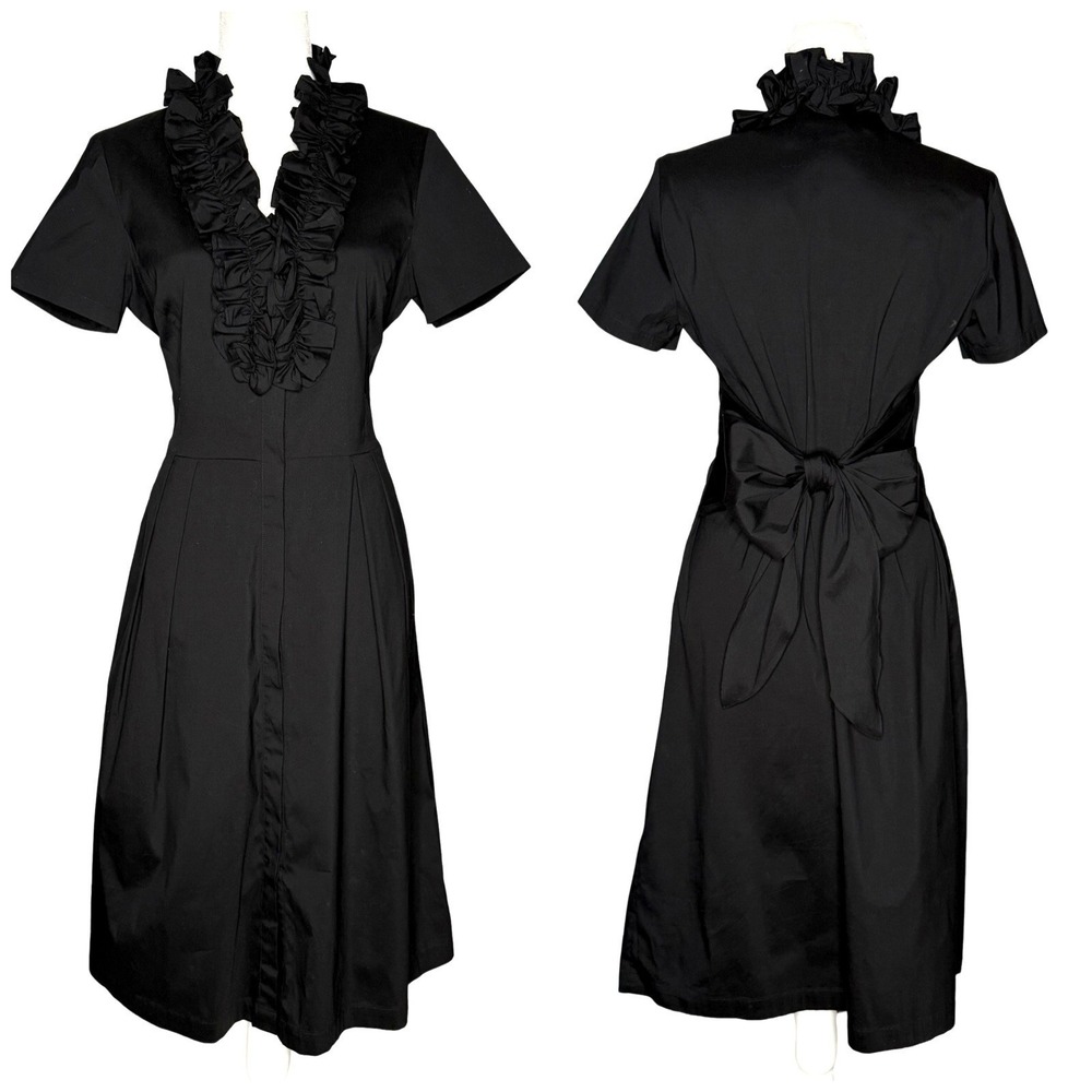 NWOT Lafayette 148 Black Button Dress 6 Cotton Minimalist Quiet Luxury $1298